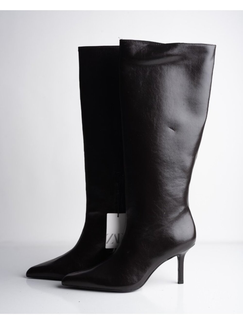 Zara Womens Boots Faux Leather Knee High Heeled Brown Sz US 7.5 EU 38 NWD - Picture 5 of 10